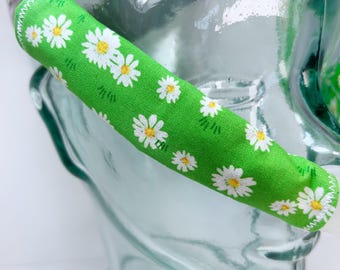 100% Cotton CPAP Cheek Strap Covers, Line Reducing Face Mask Skin Protector, Headgear Liner Cushions Pad Sleeve Wrap, Green and White Daisy
