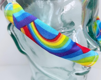 100% Cotton CPAP Cheek Strap Covers, Line Reducing Face Mask Skin Protector, Headgear Liner Cushions Pad Sleeve Wrap, Rainbow Bright Stripes