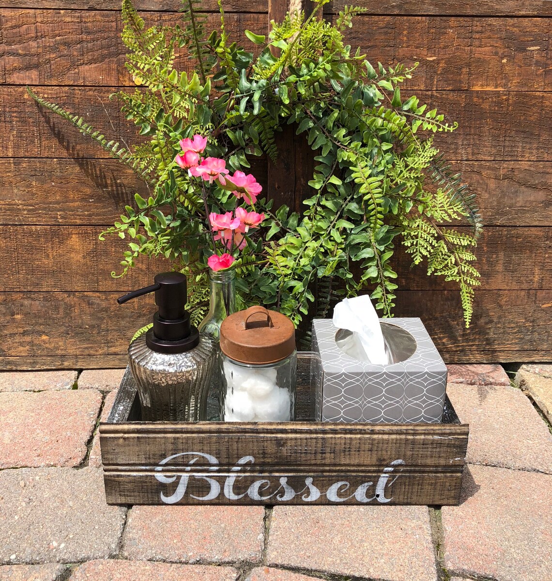 Blessed Farmhouse Style Wood Box Kitchen Bathroom Etsy