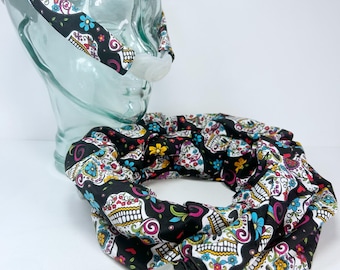100% COTTON, Black Sugar Skulls, CPAP Hose or Cheek Strap Cover, Insulating Tubing Sleeve, Wrap Pads, Headgear Cushion, Face Mask Liner