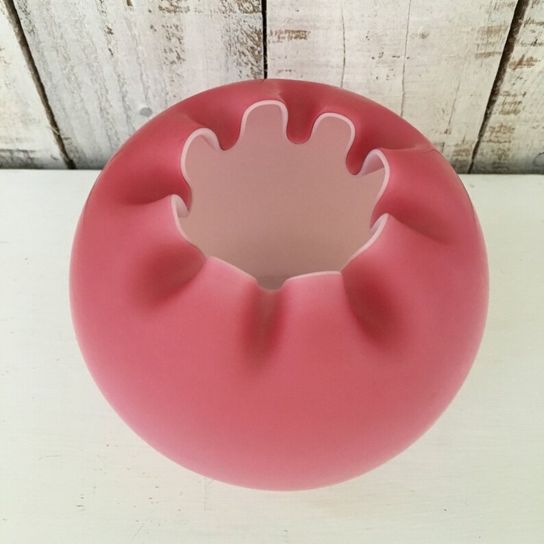 Pink Satin Glass Rose Bowl / Vintage Hand Blown Crimped Vase / Etsy