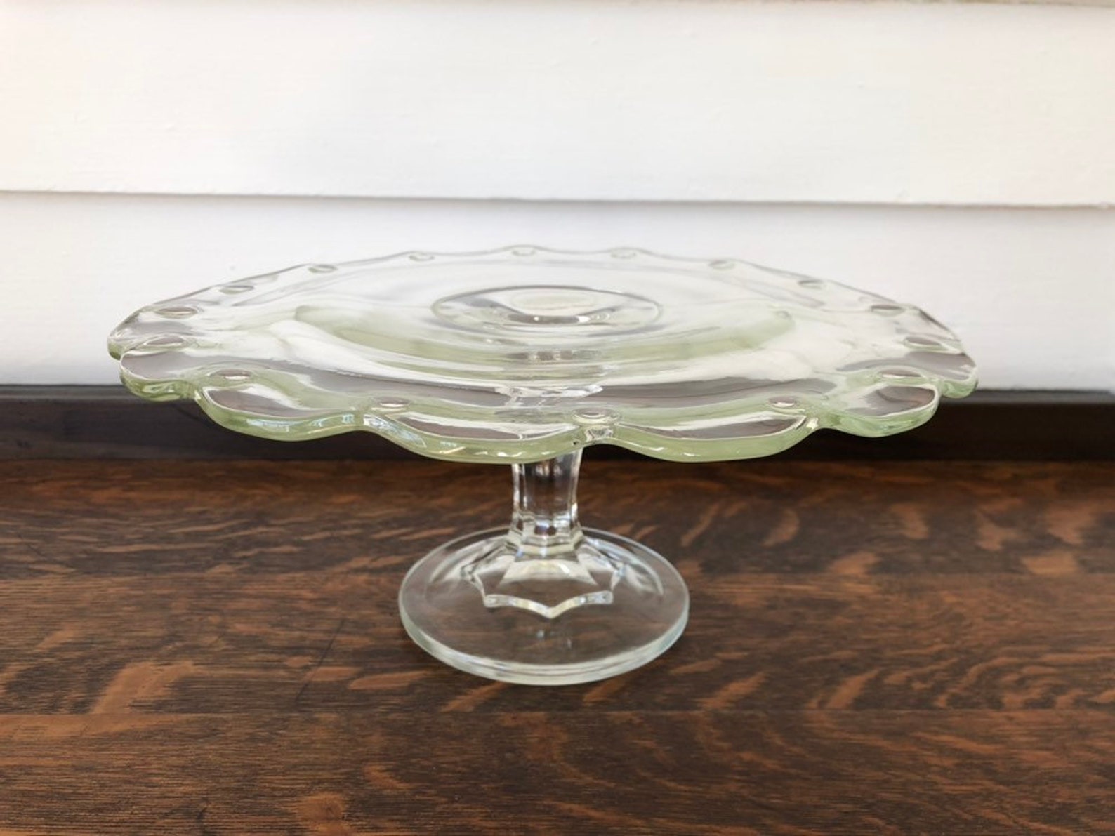 Indiana Glass Teardrop Clear Cake Stand Scalloped Cake Plate Etsy
