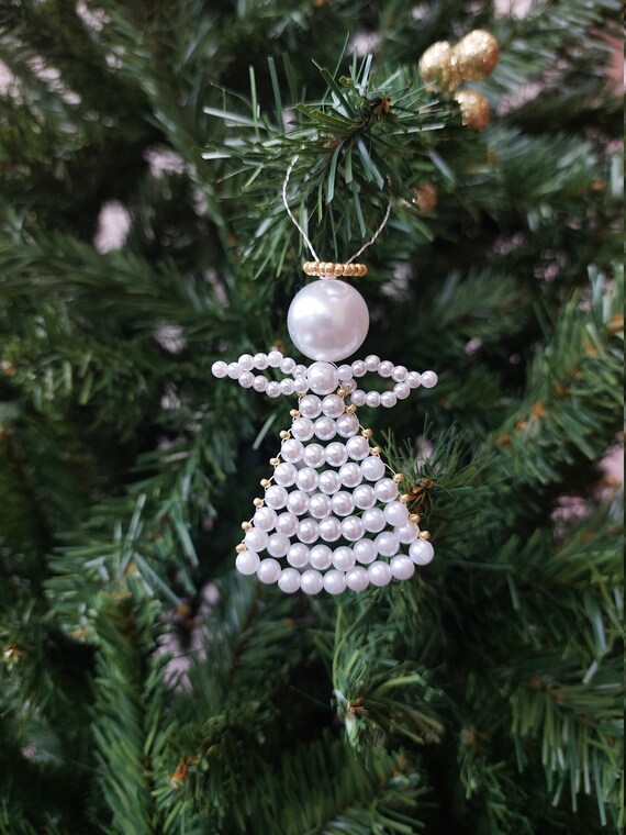 Angel Christmas Decorations White Beaded Angel Christmas Ornaments