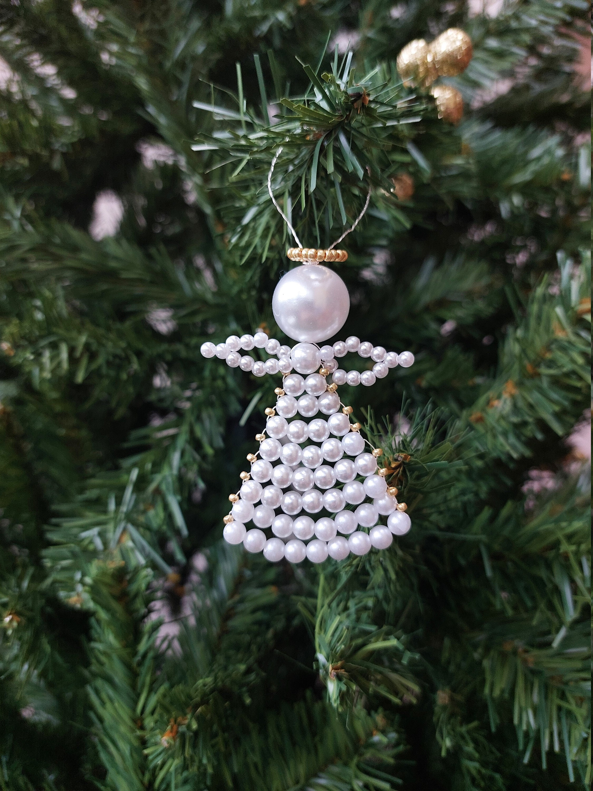 Angel Christmas Decorations White Beaded Angel Christmas Ornaments Christmas Tree Decor Pearl Angel Angel Hanging Decorations Etsy UK