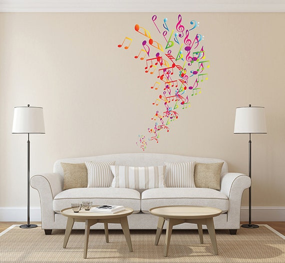 Kcik289 Full Color Wall Decal Treble Clef Music Notes Bedroom Living Room