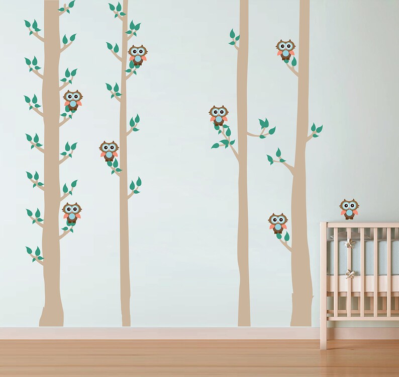 owls wall decals owls Birds wall decals trees wall decals Woodland wall decals forest wall decal for Nursery kids wall decal kcik1674