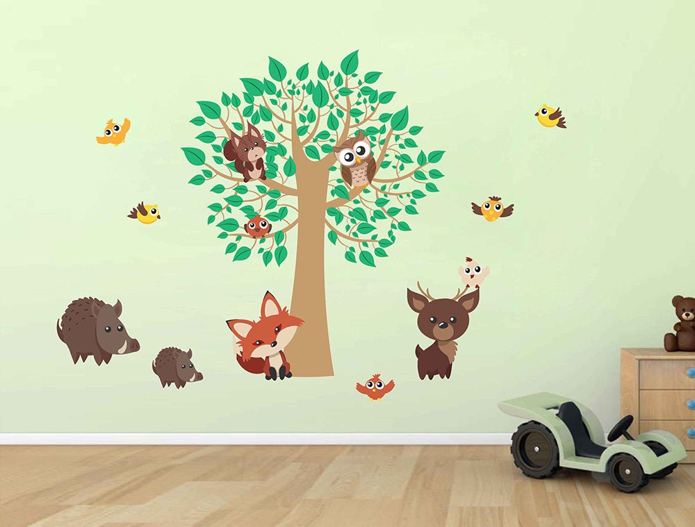 forest animals wall decals for nursery woodland animals wall | etsy