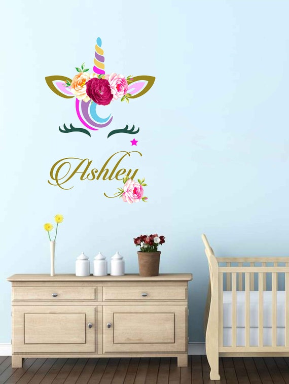 unicorn name wall decal custom name vinyl wall decal large | etsy