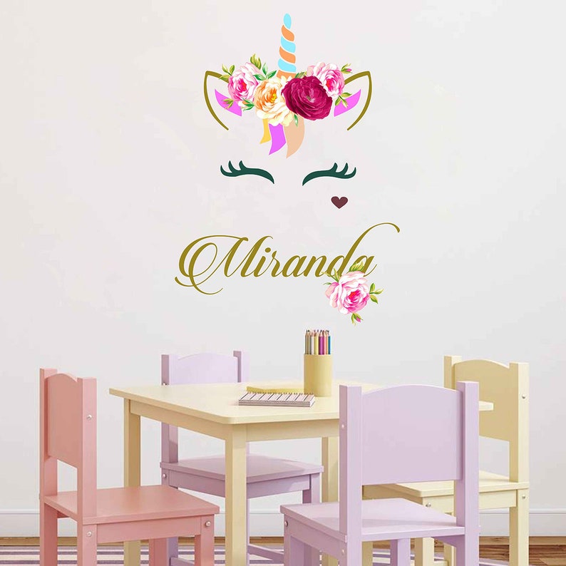 unicorn name wall decal custom name vinyl wall decal large | etsy