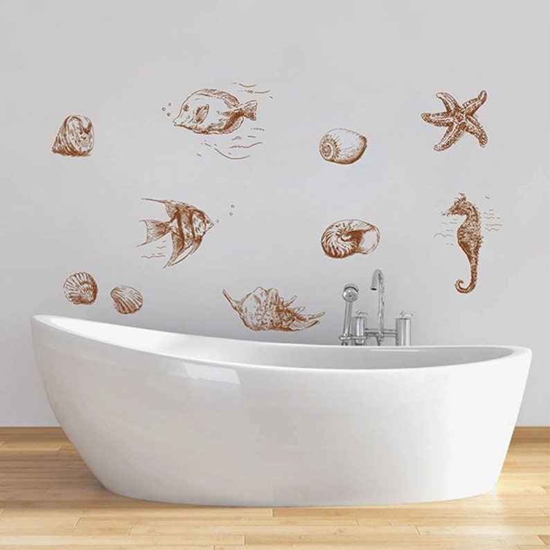 fish wall sticker decals sea life wall decals seashells wall | etsy