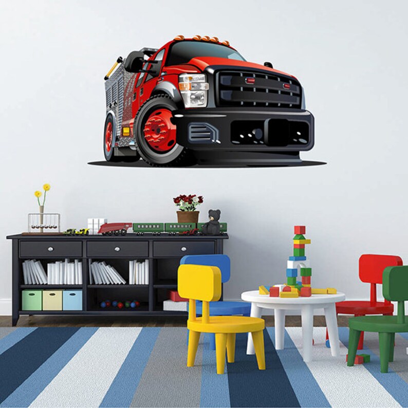 Kids Fire Truck Wall Decals Gigantic Stickers 3d Sticker Art Boys Decal Kcik1545