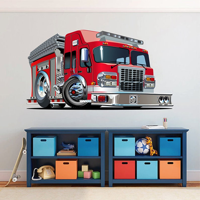 Kids Fire Truck Wall Decals Gigantic Stickers 3d Sticker Art Boys Decal Kcik1544