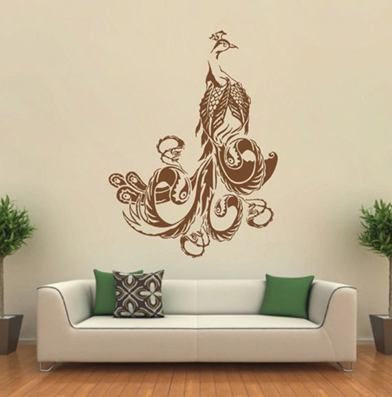 Peacock Wall Decals Sticker Bedroom Peacock Decor Tropical Mural Designs Peacock Mural Bird Design Bird Wall Decor Kik1656