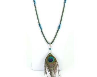 Kumihimo Peacock necklace; unique necklace