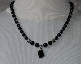 Swarovski pearl necklace, handmade, black pearls, Swarovski pendant