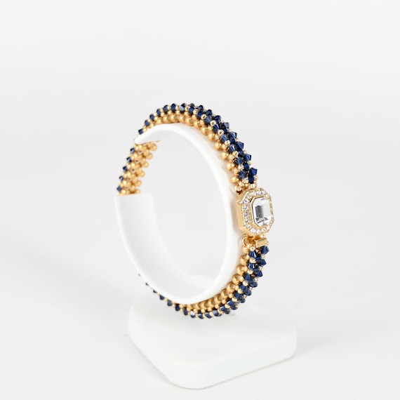 Tennis bracelet; friendship bracelet; gold seed beads with Swarovski crystals; handmade
