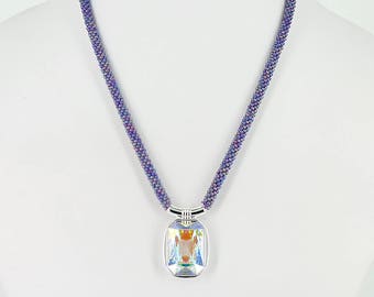 Kumihimo necklace made with size 11/0 Miyuki seed beads with Swarovski pendant