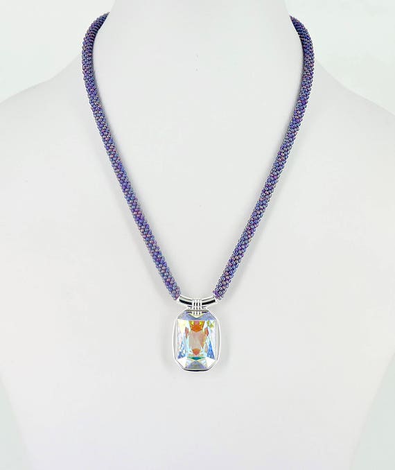 Kumihimo necklace made with size 11/0 Miyuki seed beads with Swarovski pendant