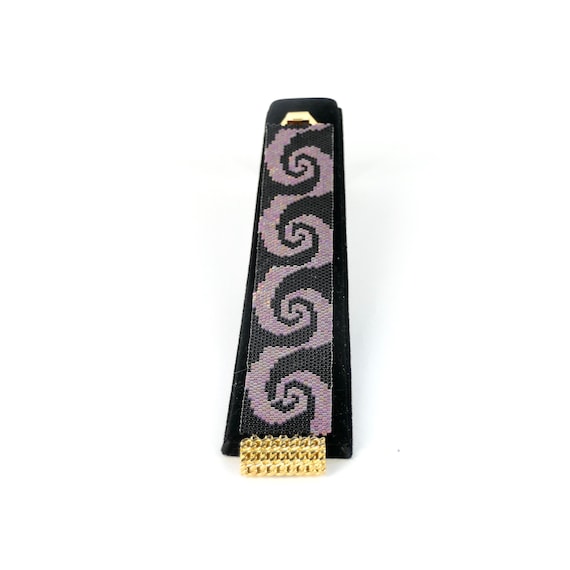 Handmade cuff bracelet - peyote stitch - black/gold toned Miyuki seed beads -