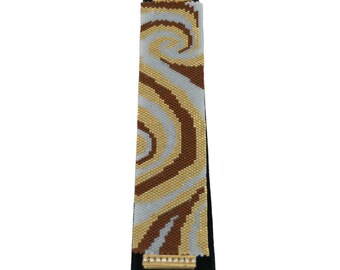 Handmade cuff bracelet - peyote stitch - seed beads in gold/brown and opaque white