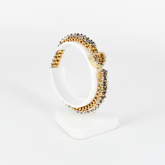 Tennis bracelet; friendship bracelet; gold metal seed beads and Swarovski 3mm bicones