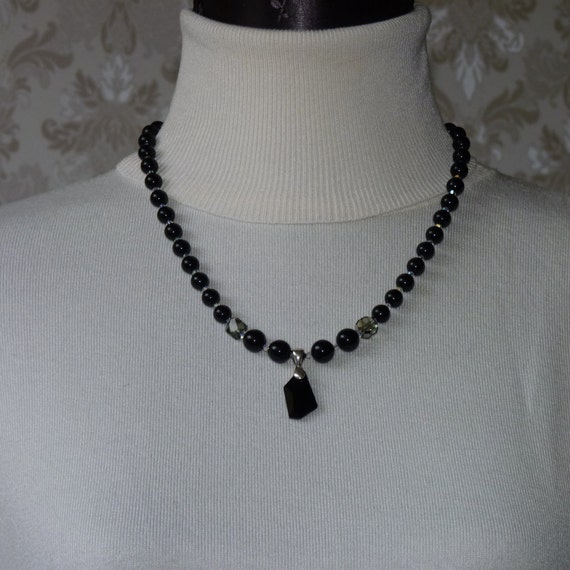 Swarovski pearl necklace, handmade, black pearls, Swarovski pendant