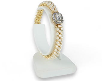 Tennis bracelet; friendship bracelet; Gold Metal Seed Bead bracelet with Swarovski pearls