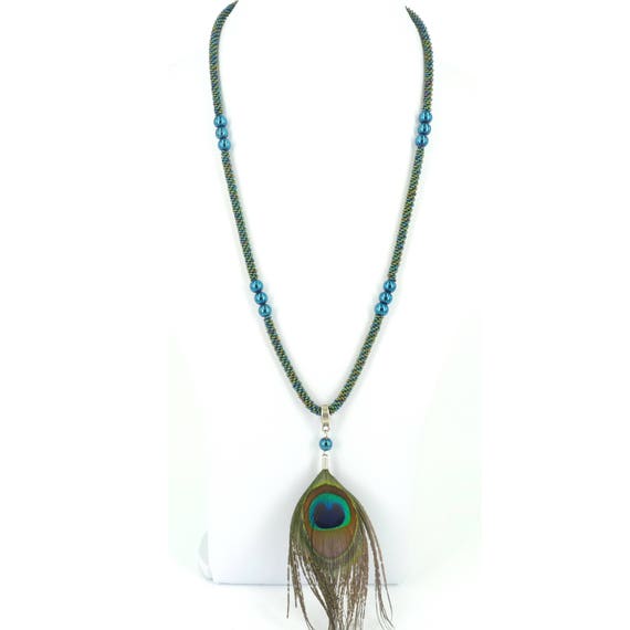 Kumihimo Peacock necklace; unique necklace