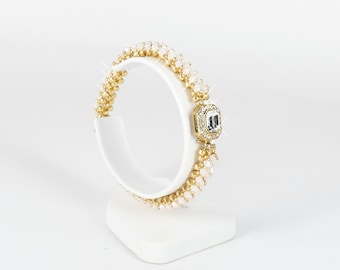 Tennis bracelet; friendship bracelet; Gold Metal Seed Bead bracelet with Swarovski Crystals