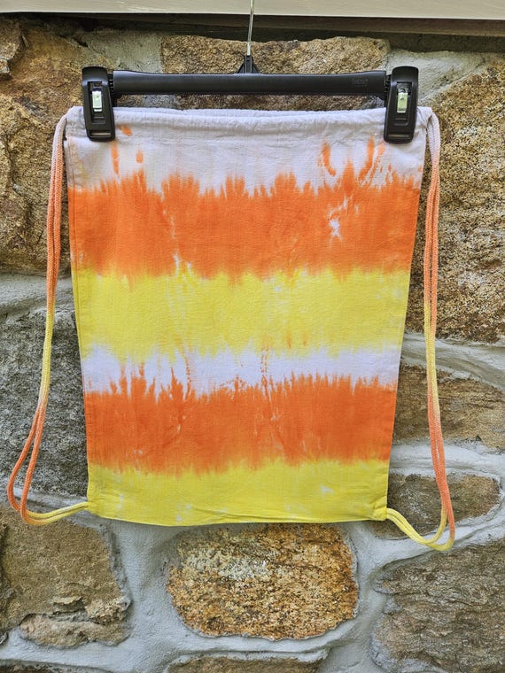 Bright candy striped handmade drawstring backpack In Color Order: Peppermint Stripe Lined Drawstring Bag Tutorial main image 2