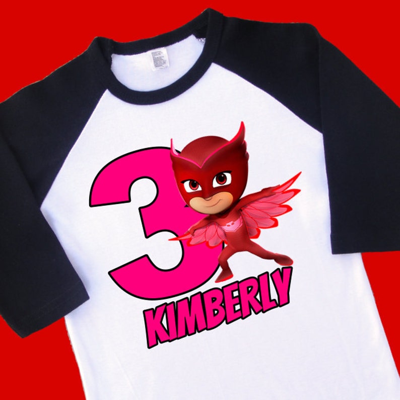 Owlette PJ Masks Birthday Raglan. Personalized Birthday Shirt Etsy