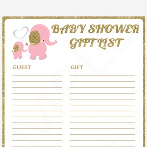 Pink And Gold Baby Shower Gift List Elephant Baby Shower Gift List Girl Baby Shower Printable Gift List Instant Download El0004 Lpg Pink And Gold Baby Shower Gift List Elephant Baby Shower Gift List Girl Baby Shower Printable Gift List Instant Download El0004 Lpg