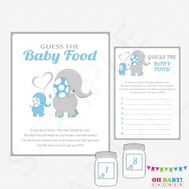 Elephant Baby Shower Games Boy Guess the Baby Food Blue Etsy Canada
