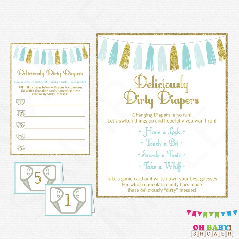 Guess The Sweet Mess Blue And Gold Baby Shower Games Dirty Etsy