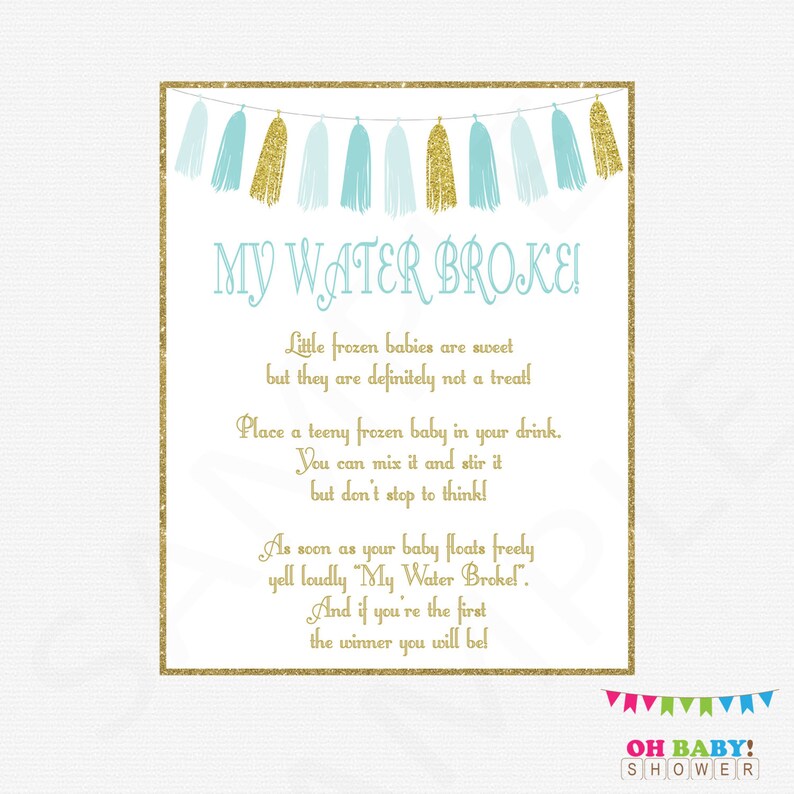 My Water Broke Baby Shower Game Boy Baby Shower Blue Gold Etsy