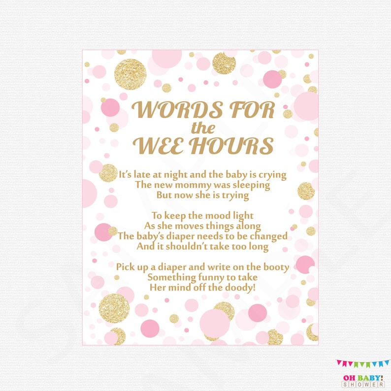 Terms for the Wee Hrs, Late Evening Diapers, Diaper Video game Indicator, Red Gold Boy or girl Shower Online games, Printable Boy or girl, Red Gold Confetti, CB0003-pg image about Words for the Wee Hours Free Printable named Text for the Wee Hrs, Late Night time Diapers, Diaper Recreation Indicator, Purple Gold Youngster Shower Game titles, Printable Boy or girl, Red Gold Confetti, CB0003-pg