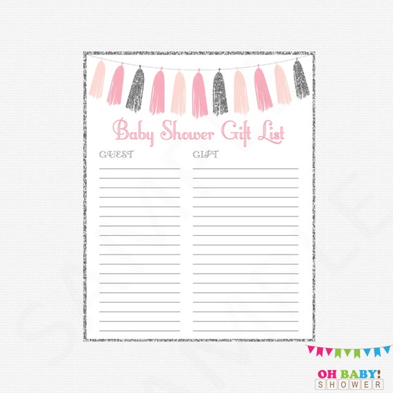 Pink and Silver Baby Shower Gift List Printable Gift List ...