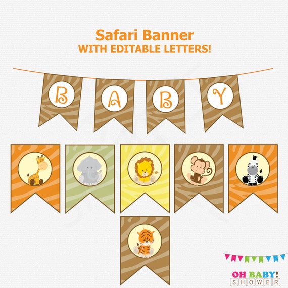 Safari Baby Shower Banner Editable Banner Safari Birthday Etsy Safari Baby Shower Banner Editable Banner Safari Birthday Etsy