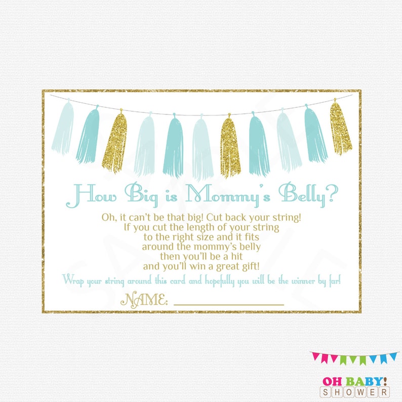 How Big Is Mommys Belly Blue And Gold Baby Shower Games Boy Etsy