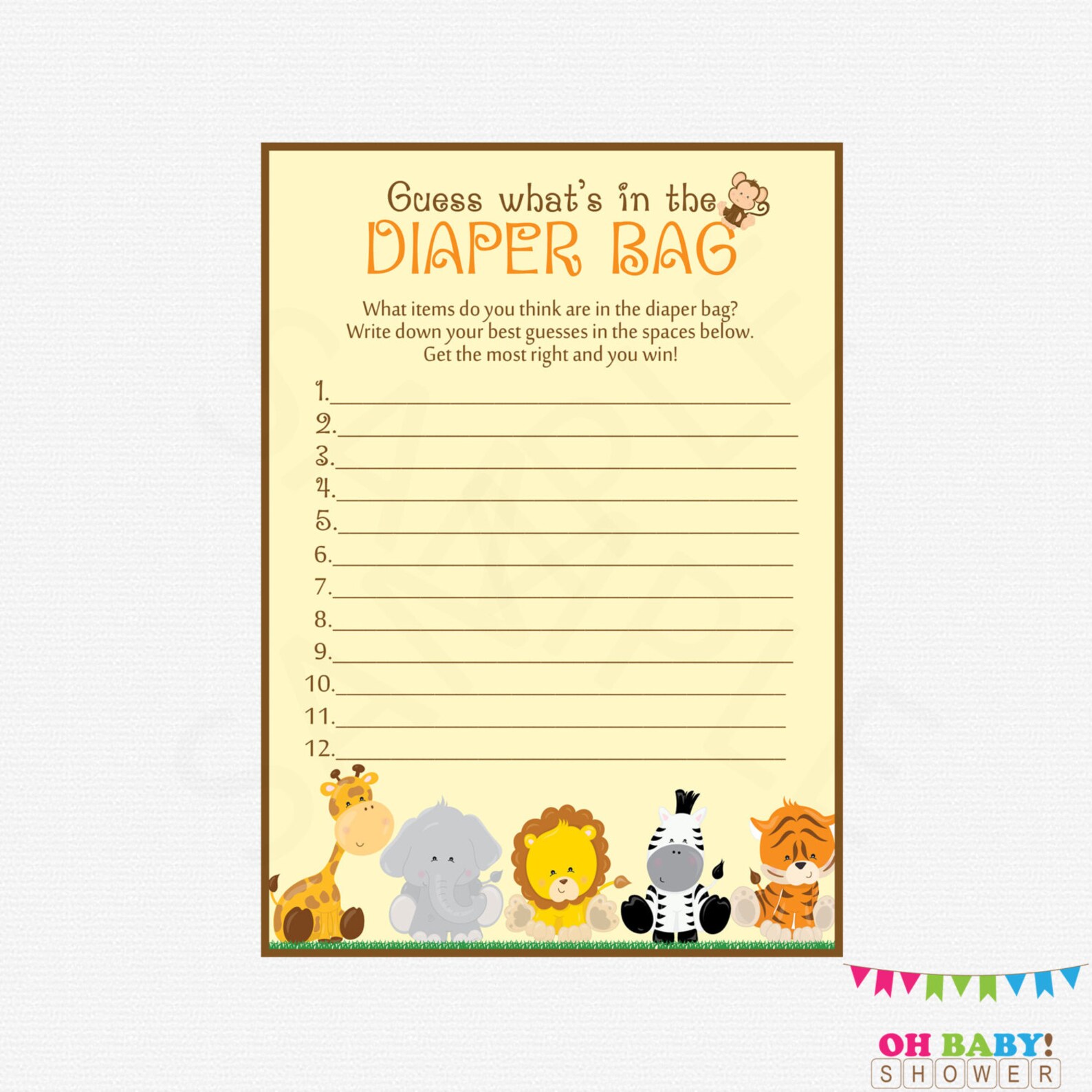 Guess What's in the Diaper Bag Safari Baby Shower Games Etsy
