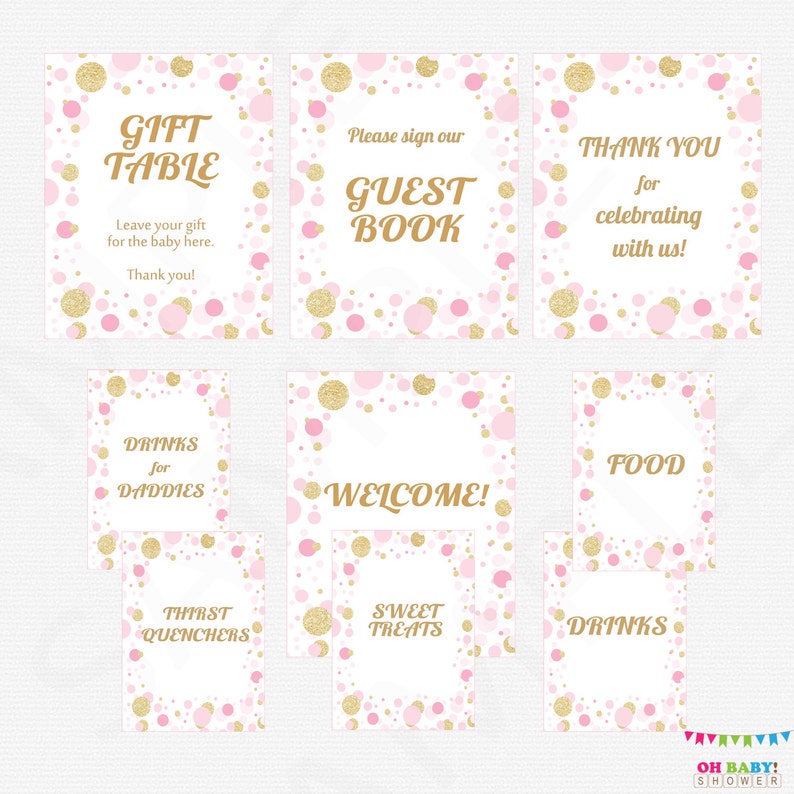 Pink And Gold Baby Shower Table Signs 9 Baby Shower Signs Etsy