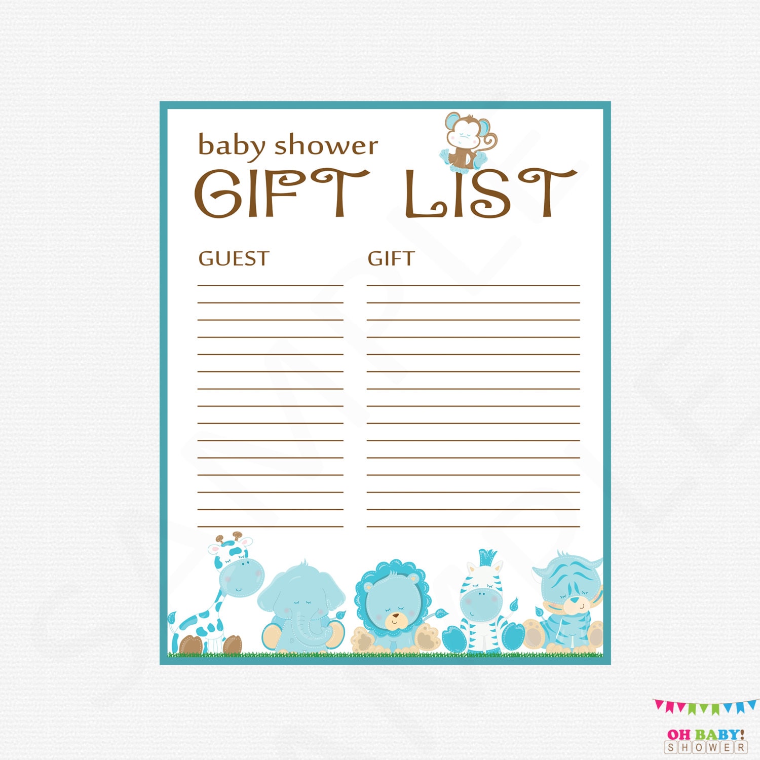 Safari Baby Shower Gift List Printable Gift List Baby Shower Etsy