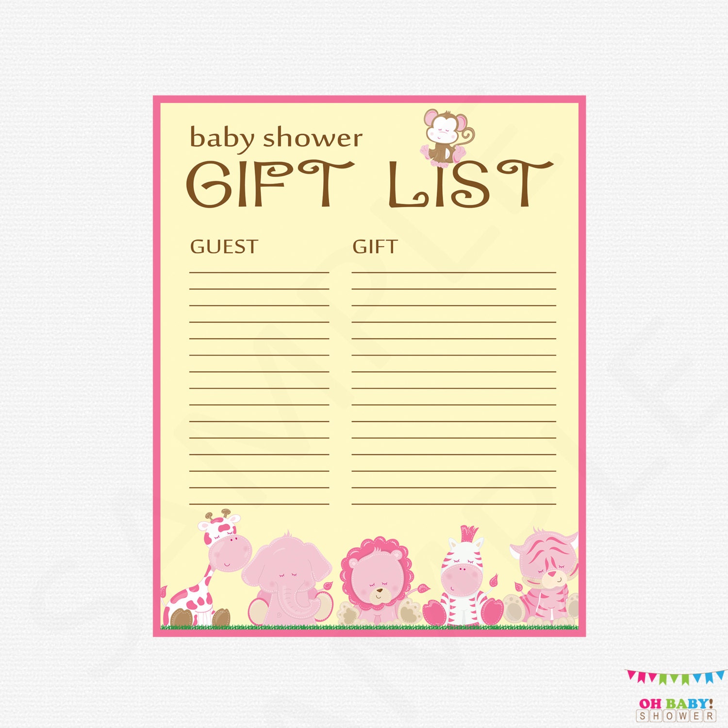 Pink Safari Baby Shower Games Gift List Baby Girl Safari Etsy