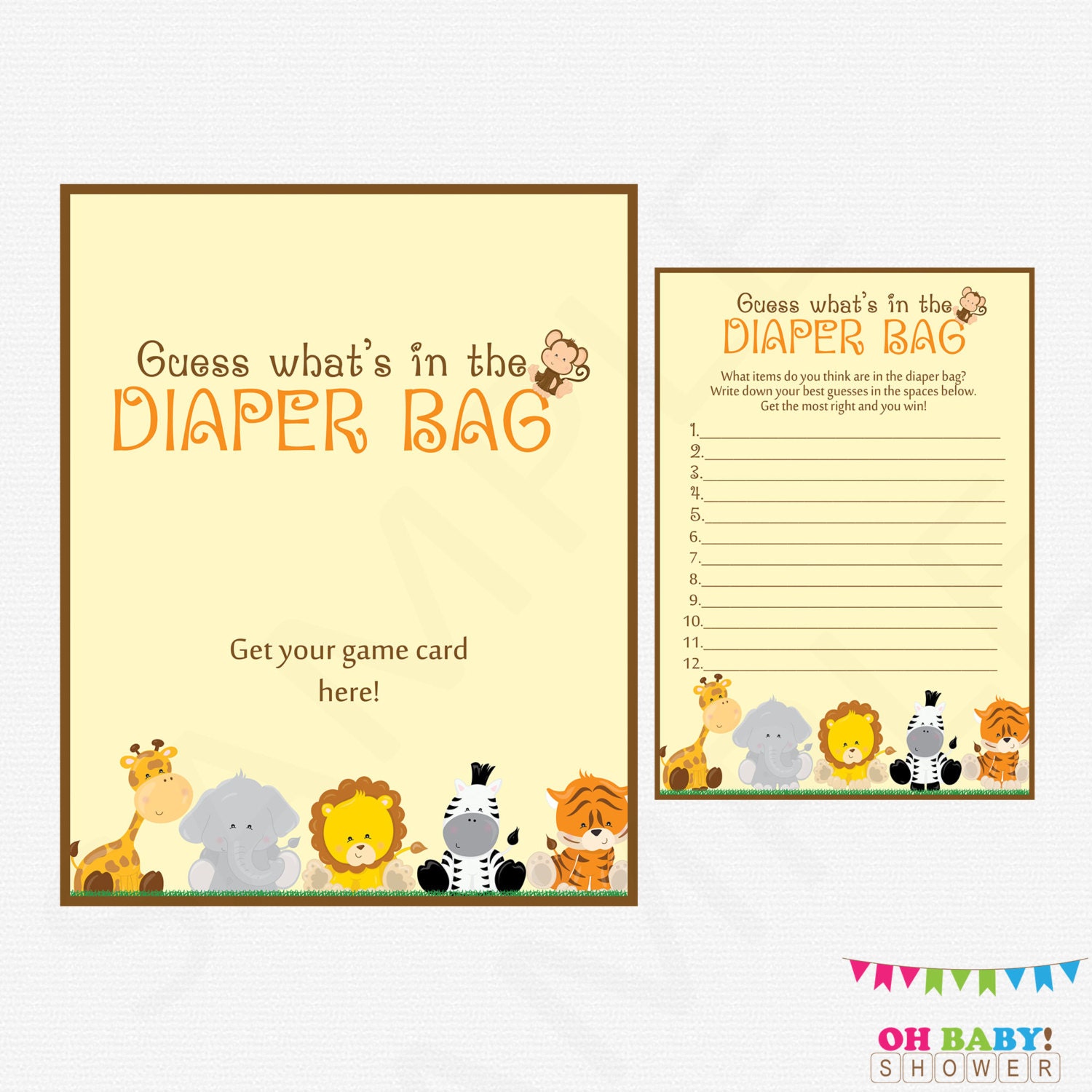 Guess What's in the Diaper Bag Safari Baby Shower Games Etsy