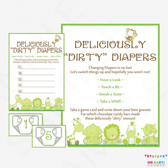 Safari Baby Shower Deliciously Dirty Diapers Game - Chocolate Bar Diaper Baby Shower Game Safari Baby Shower Deliciously Dirty Diapers Game - Chocolate Bar Diaper Baby Shower Game