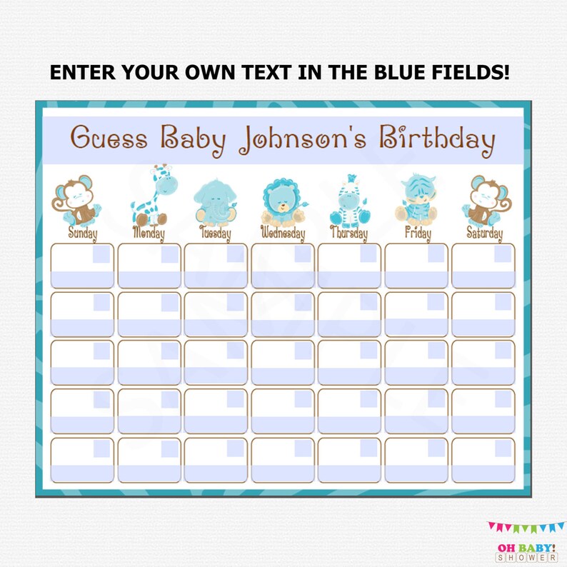 editable-due-date-calendar-pregnancy-calendar-safari-baby-etsy