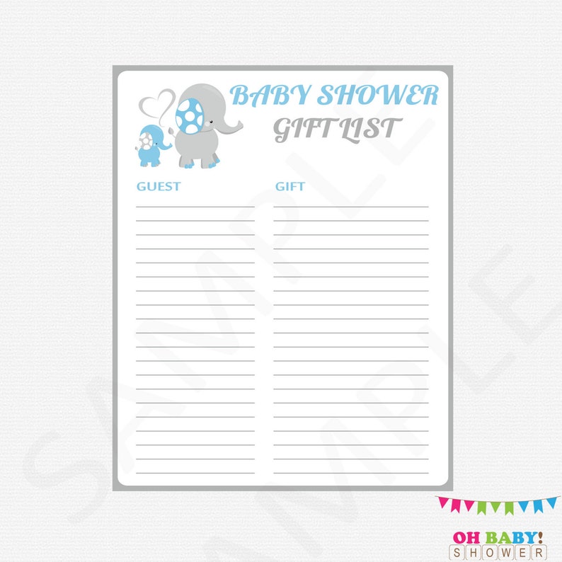 Blue Elephant Baby Shower Gift List Boy Baby Shower Blue Etsy Blue Elephant Baby Shower Gift List Boy Baby Shower Blue Etsy
