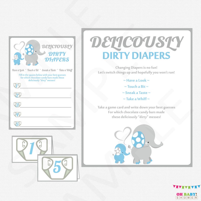 Guess The Mess Blue Elephant Baby Shower Game Deliciously Etsy Guess The Mess Blue Elephant Baby Shower Game Deliciously Etsy