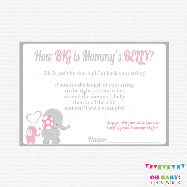 Pink Elephant Baby Shower How Big Is Mommy S Belly Etsy