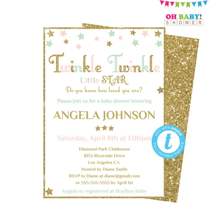 Twinkle Twinkle Little Star Baby Shower Invitation ...